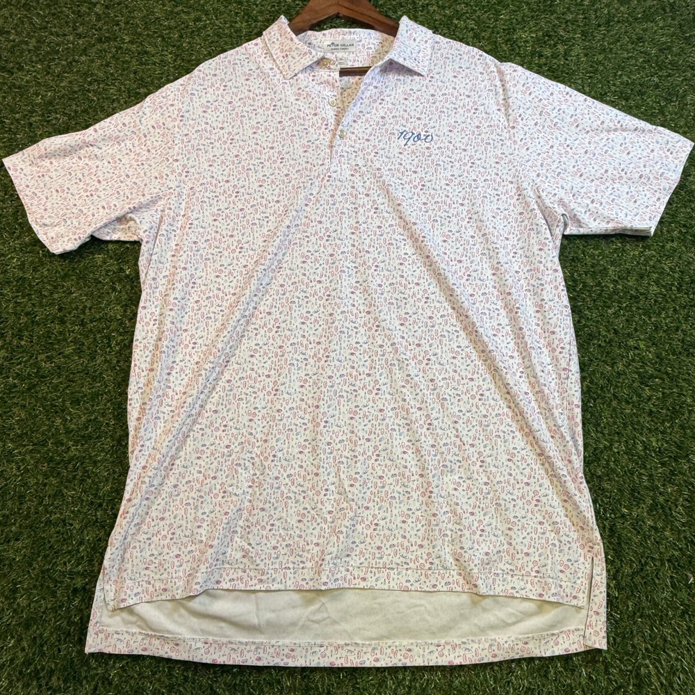 Peter Millar Summer Comfort Polo Shirt XL Mens White Chili Pepper Print 1900